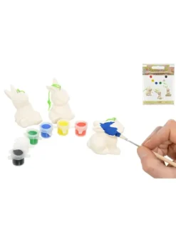 SET 3 LAPINS A PEINDRE ET PEINTURE ET PINCEAU
