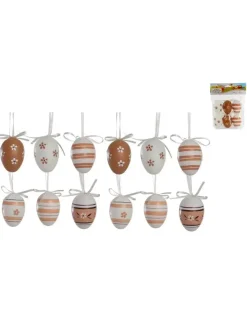 SET 6 OEUFS DECO BLANC RAYE FLEURS