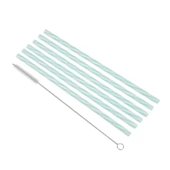 SET 6 PAILLES PLASTIQUE REUTILISABLE MENTHE BLANC ET BROSSE