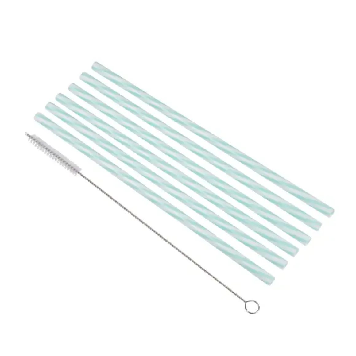SET 6 PAILLES PLASTIQUE REUTILISABLE MENTHE BLANC ET BROSSE