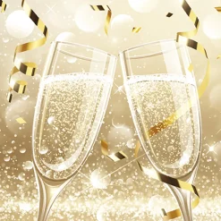 SET 20 SERVIETTES 3 PLIS 33X33CM FLUTES DE CHAMPAGNE OR
