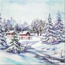 SET 20 SERVIETTES 3 PLIS 33X33CM PAYSAGE NEIGE