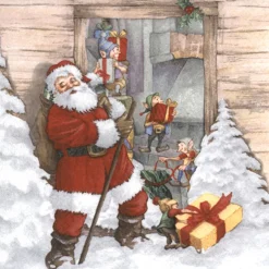 SET 20 SERVIETTES 3 PLIS 33X33CM PERE NOEL ET SES LUTINS