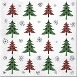 SET 20 SERVIETTES 3 PLIS 33X33CM SAPINS VERTS ET ROUGES
