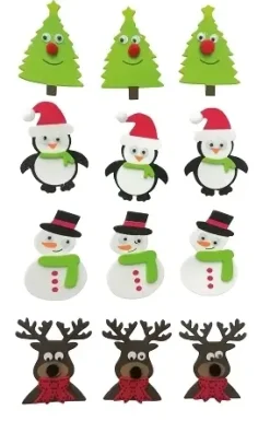 STICKER MOUSSE PERSONNAGES DE NOEL 3.5CM A 5.1CM X12 PIECES