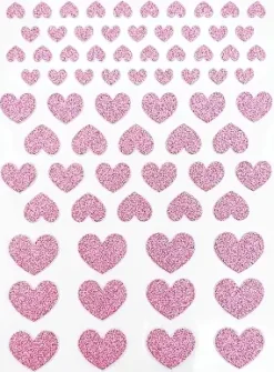 STICKERS PAILLETTES COEURS ROSES 0.6 A 1.7CM X72 PIECES