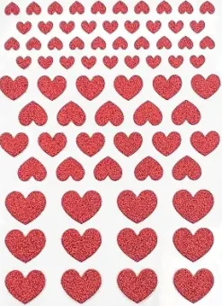 STICKERS PAILLETTES COEURS ROUGES 0.6 A 1.7CM X72 PIECES