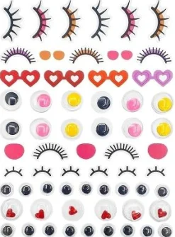 STICKERS PUFFY YEUX OUVERTS ET FERMES 0.5 A 2.2CM X64 PIECES