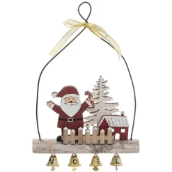 SUSPENSION BOIS PERE NOEL BUCHE GRELOTS