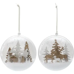SUSPENSION BULLE SCENE NOEL NEIGE ET BOIS