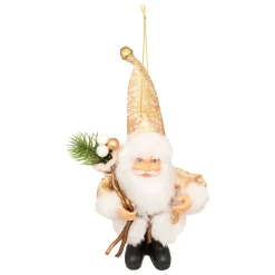 SUSPENSION DE NOEL PERE NOEL CADEAU OR 13CM