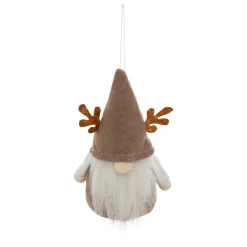 SUSPENSION DE NOEL TEXTE GNOME RENNE MARRON 16CM