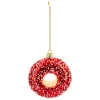 SUSPENSION DE NOEL VERRE DONUT SUCRE ROUGE 9CM