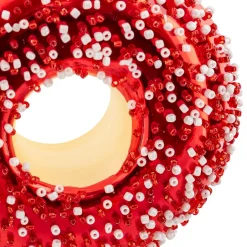 SUSPENSION DE NOEL VERRE DONUT SUCRE ROUGE 9CM