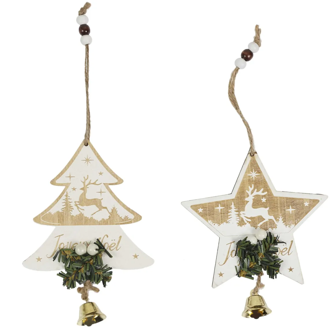 SUSPENSION ETOILE ET SAPIN ENNEIGE AVEC CLOCHE