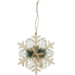 SUSPENSION FLOCON DE NEIGE BOIS 34X18X0.5CM