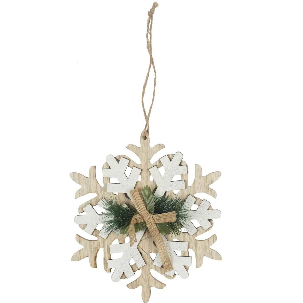 SUSPENSION FLOCON DE NEIGE BOIS 34X18X0.5CM