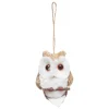 SUSPENSION HIBOU FOURRURE BEIGE 19CM