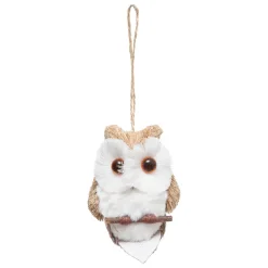 SUSPENSION HIBOU FOURRURE BEIGE 19CM
