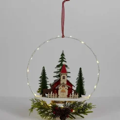 SUSPENSION NOEL EGLISE ET CHALET AVEC LED