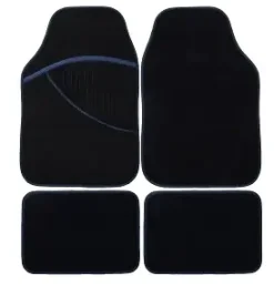 TAPIS AUTO 4 PCS MOQUETTE NOIR LISERET BLEU ELITE