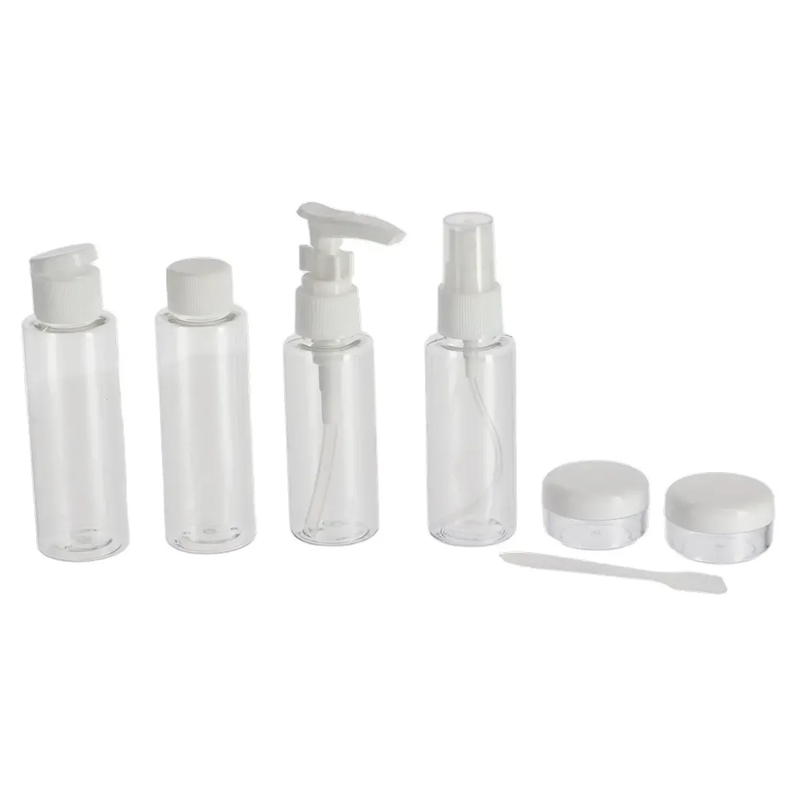 TROUSSE DE VOYAGE PVC ET 6 CONTENANTS VIDES TRANSPARENT BLAN