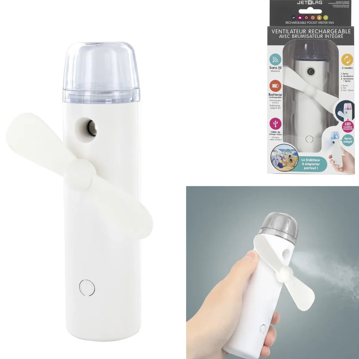 VENTILATEUR BRUMISATEUR DE POCHE RECHARGEABLE