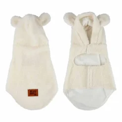 VESTE EFFET LAINE BOUCLEE CAPUCHE WOOLY TAILLE L 40CM ECRU
